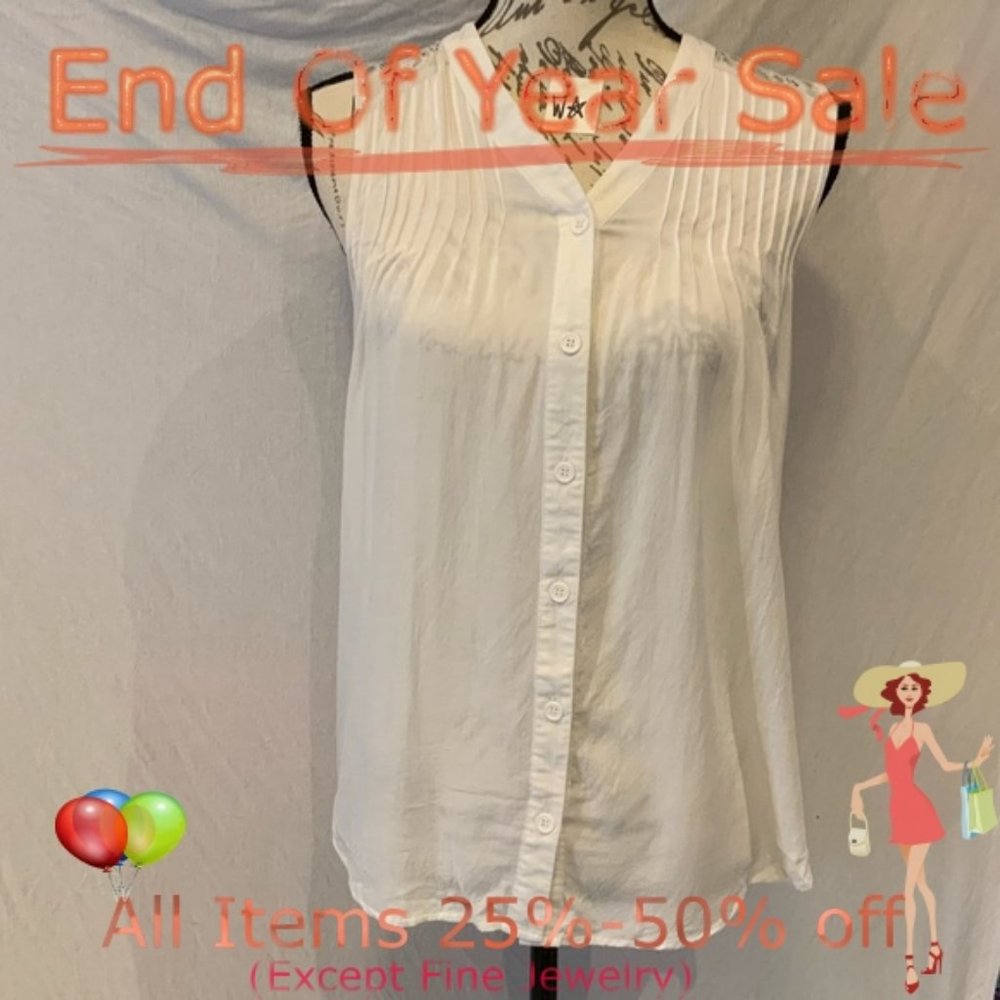 EUC-Love Tree white sleeveless high-low blouse
